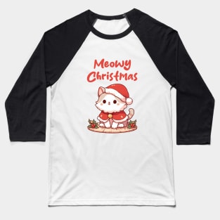 Meowy Christmas Kitty Baseball T-Shirt